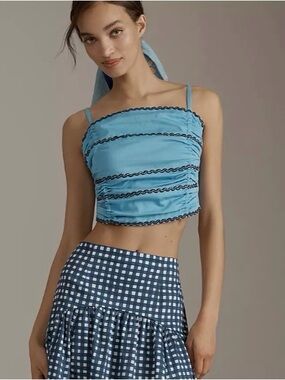 Anthropologie Celandine Rickrack Cinched Crop Cami